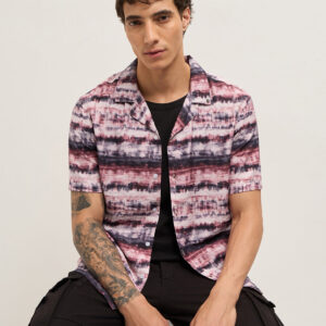 multicolor abstract tie dye print relaxed fit cuban collar casual shirt