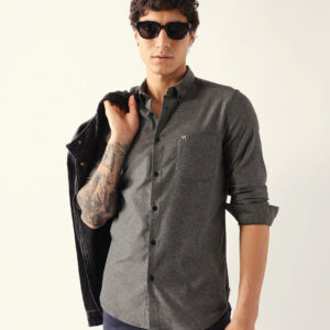 grey slim fit solid cotton blend casual shirt