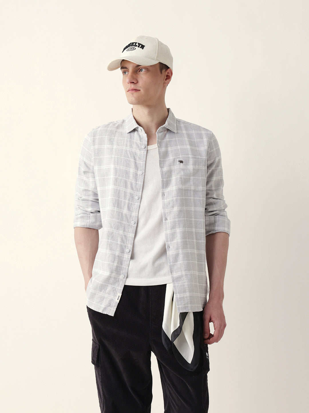 grey herringbone checked slim fit casual shirt grey herringbone checked slim fit casual shirt