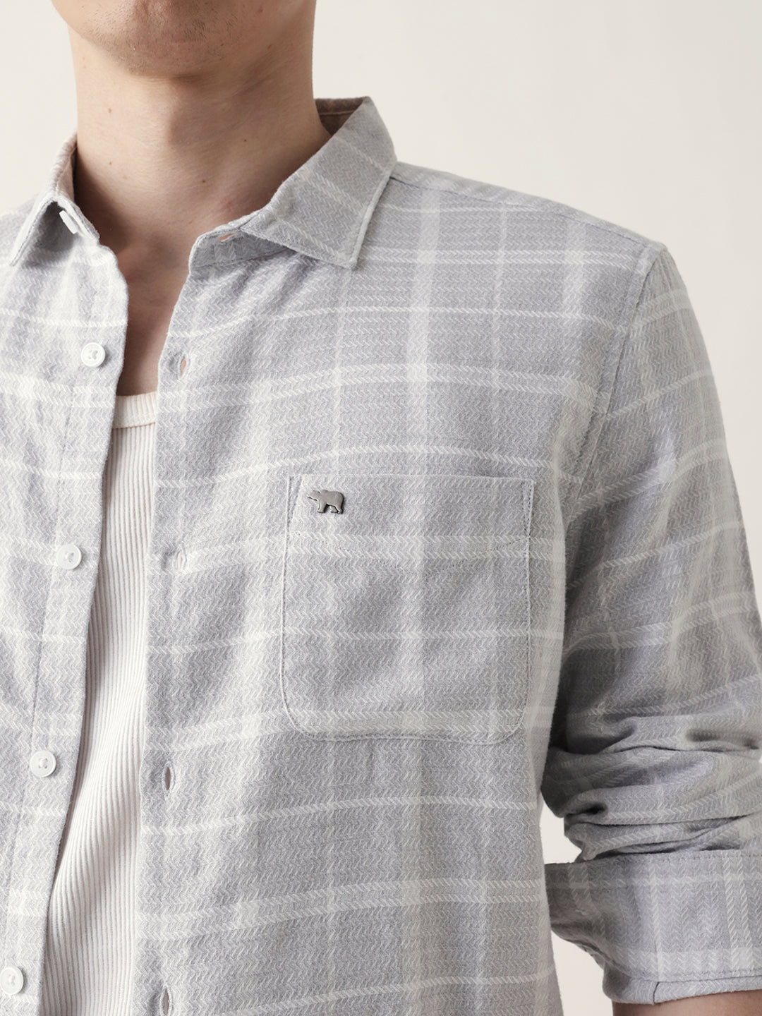 grey herringbone checked slim fit casual shirt grey herringbone checked slim fit casual shirt
