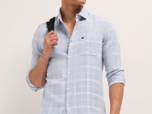 blue herringbone check slim fit casual shirt