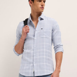 blue herringbone check slim fit casual shirt