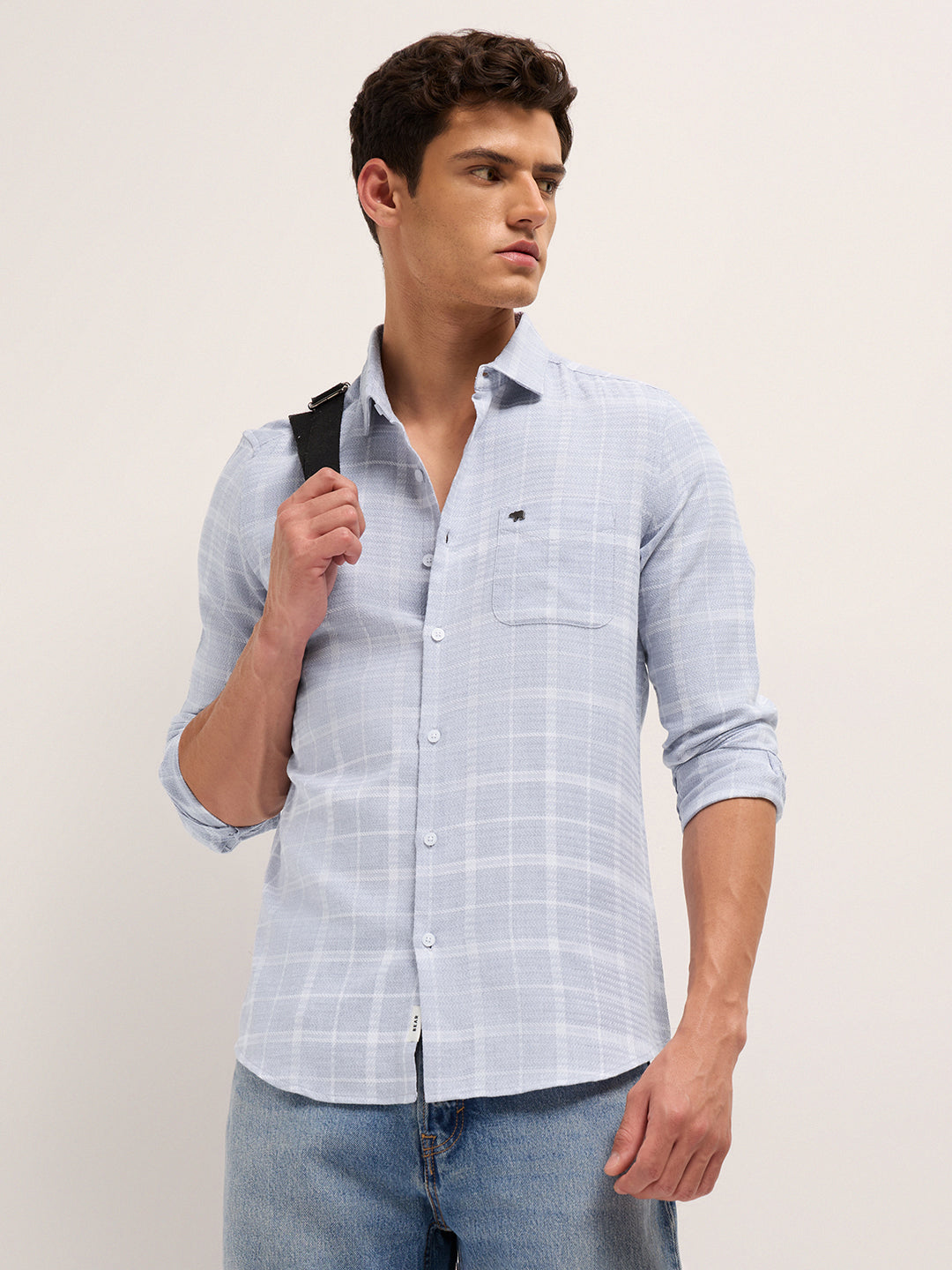 blue herringbone check slim fit casual shirt blue herringbone check slim fit casual shirt