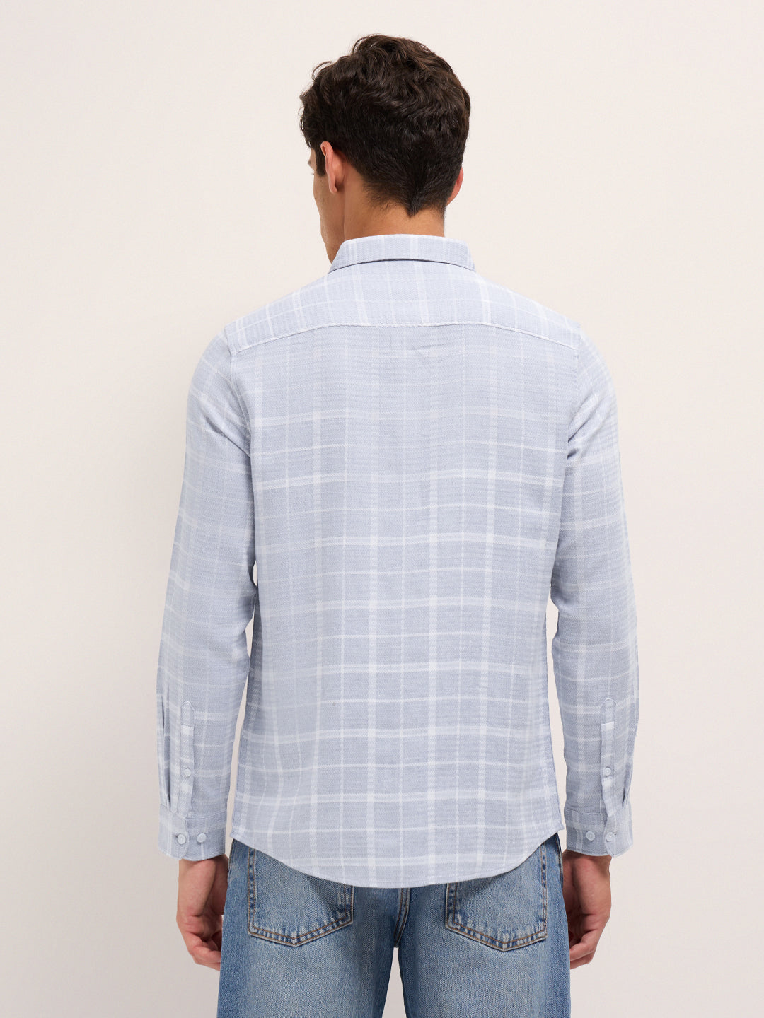 blue herringbone check slim fit casual shirt blue herringbone check slim fit casual shirt