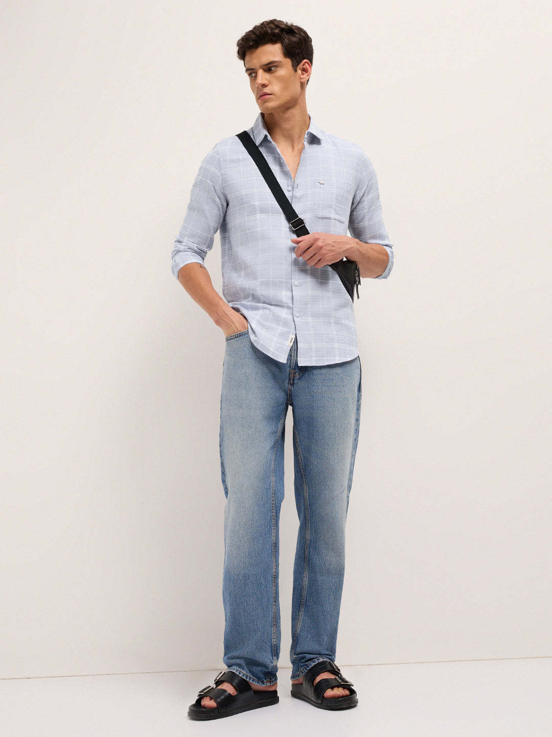 blue herringbone check slim fit casual shirt blue herringbone check slim fit casual shirt