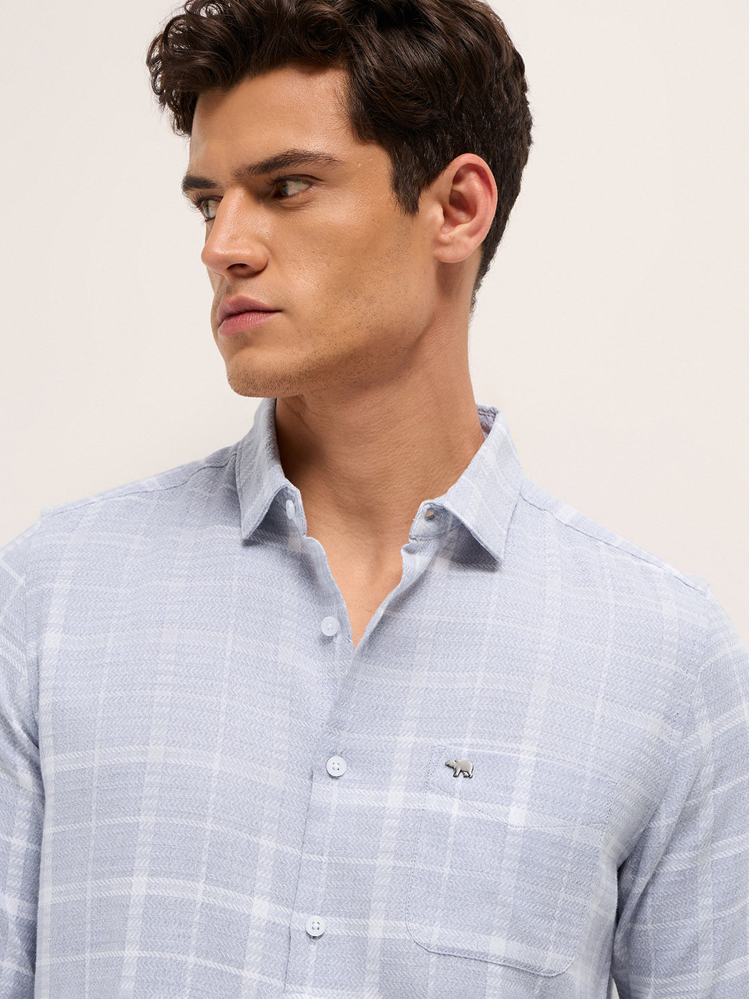blue herringbone check slim fit casual shirt blue herringbone check slim fit casual shirt