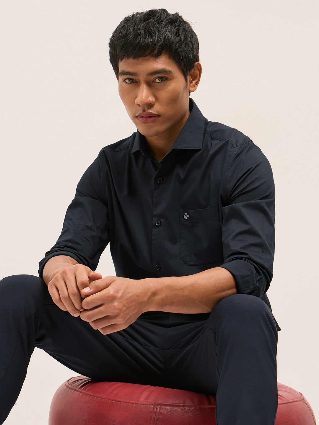 navy blue solid tailored fit formal shirt navy blue solid tailored fit formal shirt