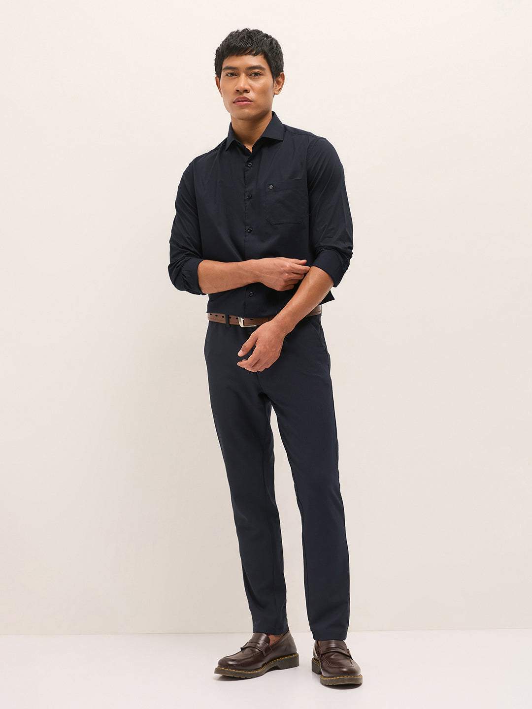 navy blue solid tailored fit formal shirt navy blue solid tailored fit formal shirt