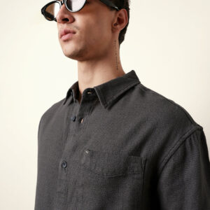grey textured crepe relaxed fit overshirt
