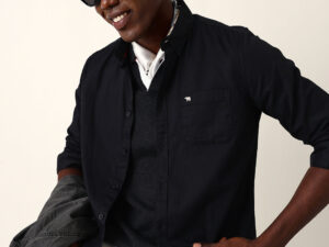 black cotton solid slim fit casual shirt
