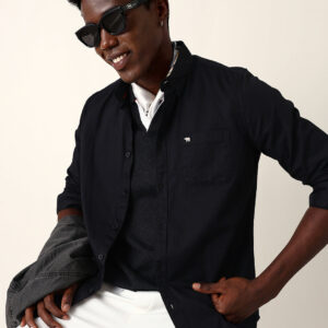 black cotton solid slim fit casual shirt