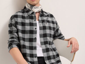 black & grey woven block checks flannel relaxed fit casual shirt