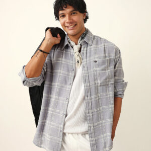 light blue woven textured checked relax fit overshirt