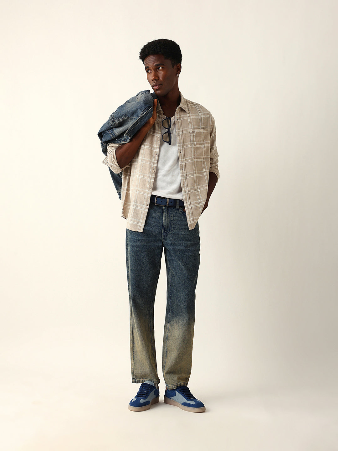 cream woven textured checked relax fit overshirt cream woven textured checked relax fit overshirt