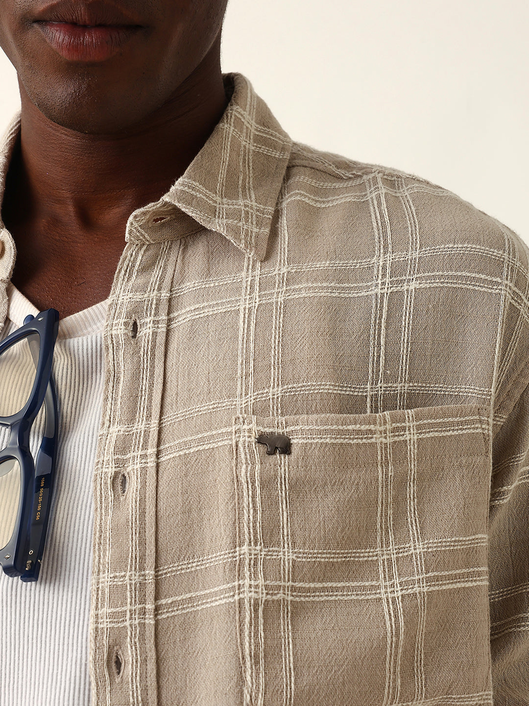 cream woven textured checked relax fit overshirt cream woven textured checked relax fit overshirt