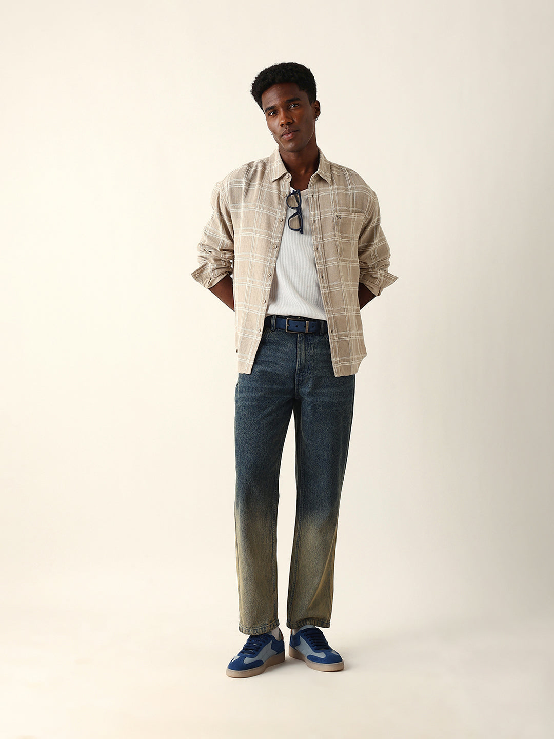 cream woven textured checked relax fit overshirt cream woven textured checked relax fit overshirt