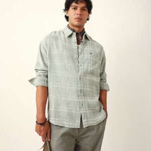 sage green woven textured checked relaxed fit overshirt