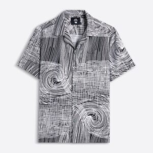 black & white abstract line print relax fit casual shirt