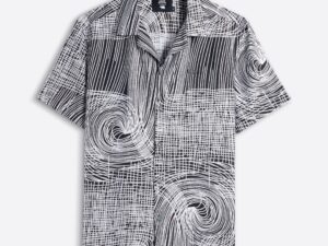 black & white abstract line print relax fit casual shirt