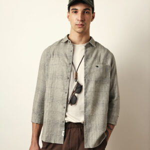 green woven checked slim fit casual shirt