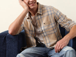 beige & blue regular fit checked flannel casual shirt