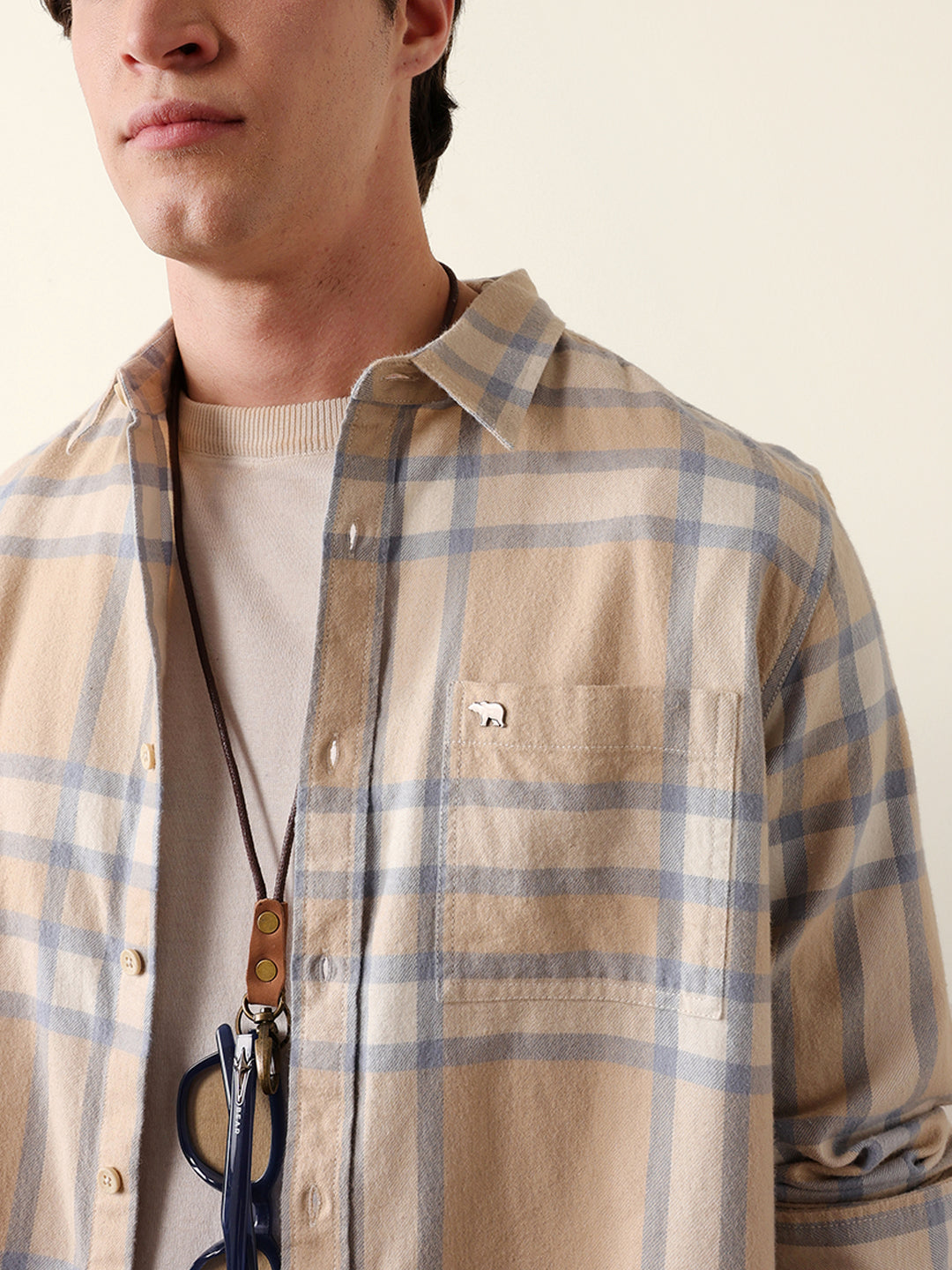 beige & blue regular fit checked flannel casual shirt beige & blue regular fit checked flannel casual shirt