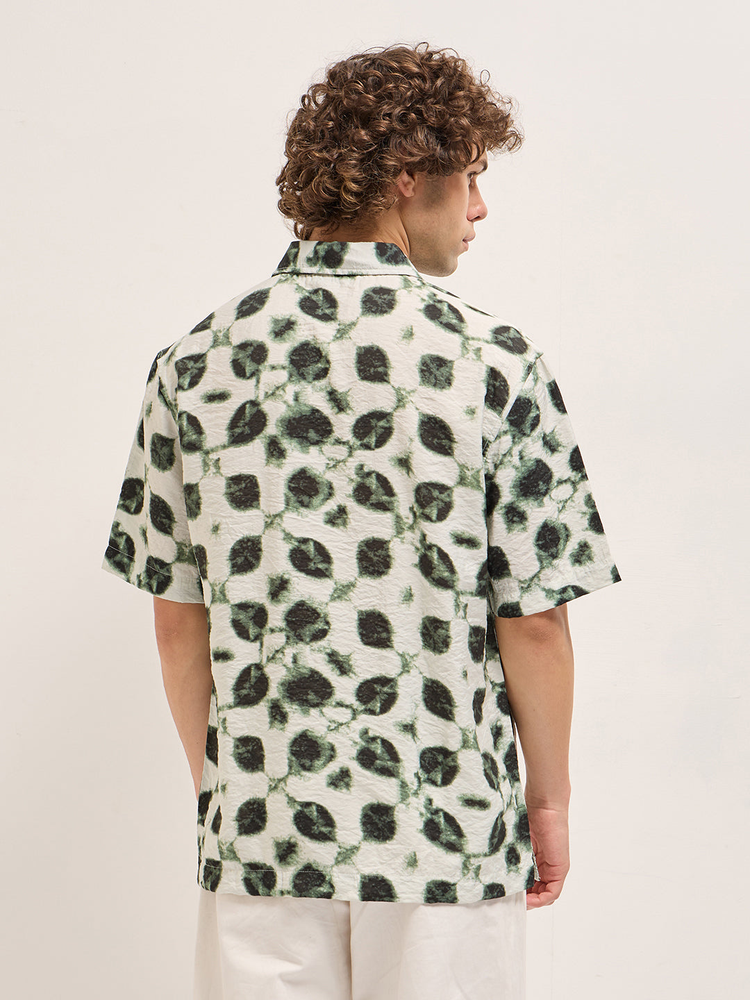 cream with dark green foliage print relax fit casual shirt cream with dark green foliage print relax fit casual shirt