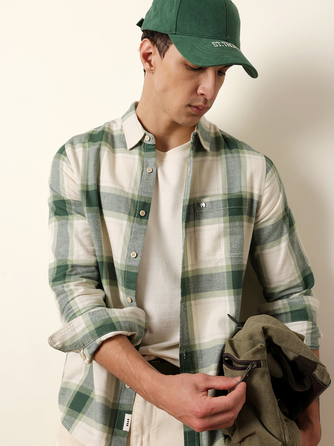green & cream checked flannel regular fit casual shirt green & cream checked flannel regular fit casual shirt