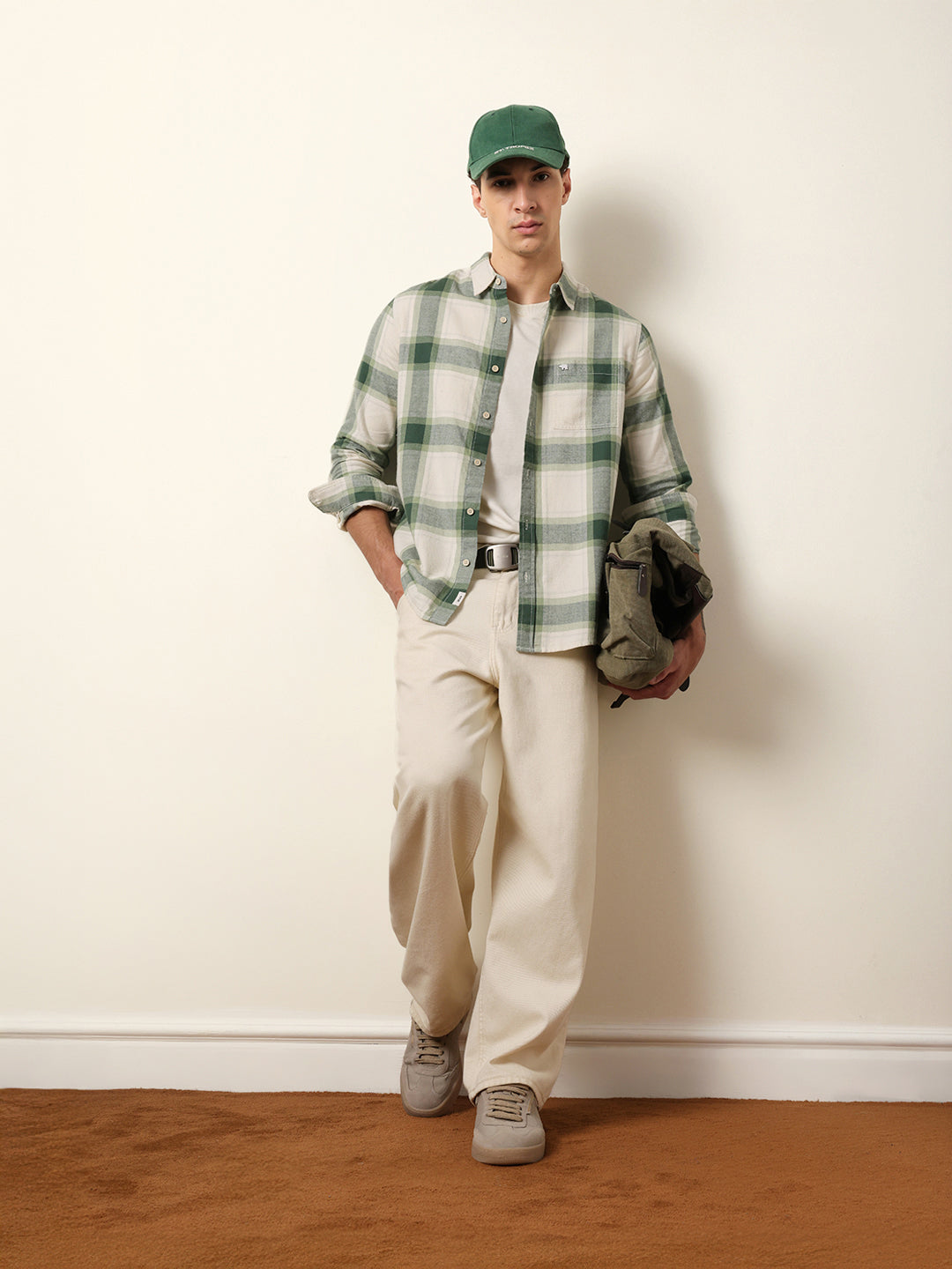 green & cream checked flannel regular fit casual shirt green & cream checked flannel regular fit casual shirt