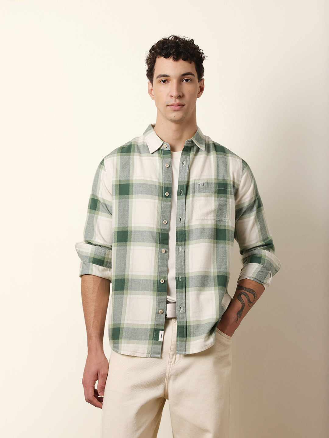 green & cream checked flannel regular fit casual shirt green & cream checked flannel regular fit casual shirt