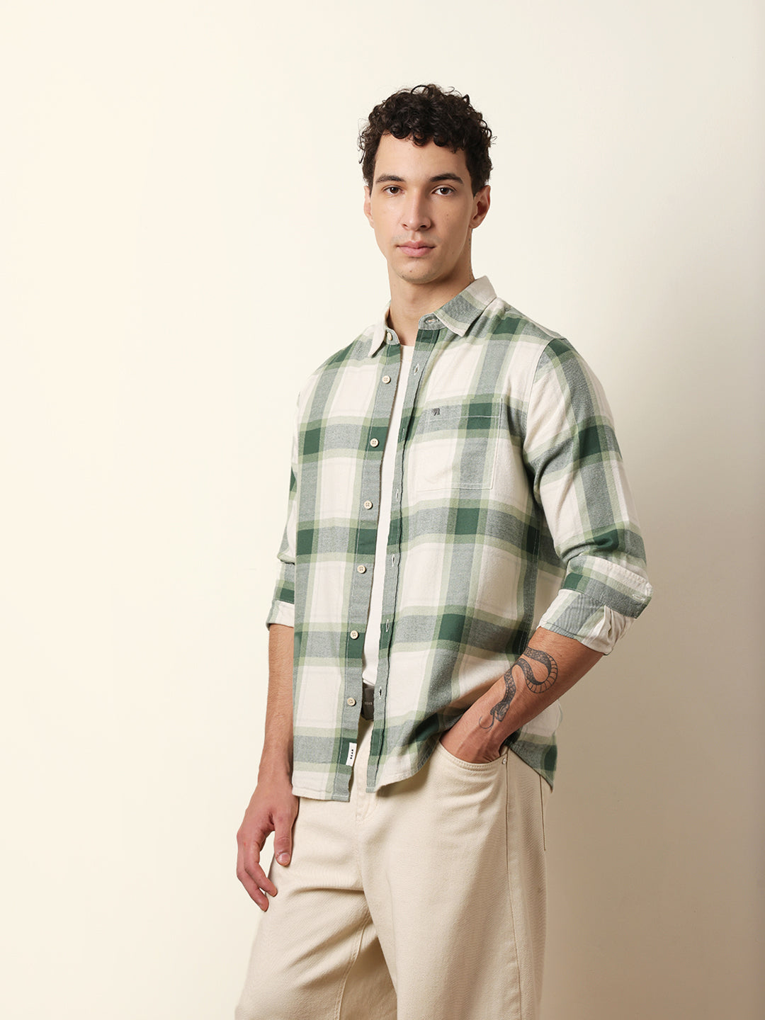 green & cream checked flannel regular fit casual shirt green & cream checked flannel regular fit casual shirt