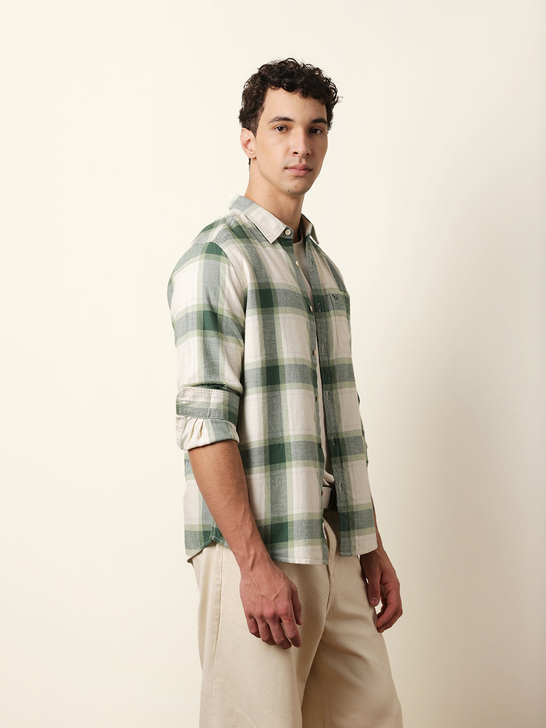 green & cream checked flannel regular fit casual shirt green & cream checked flannel regular fit casual shirt