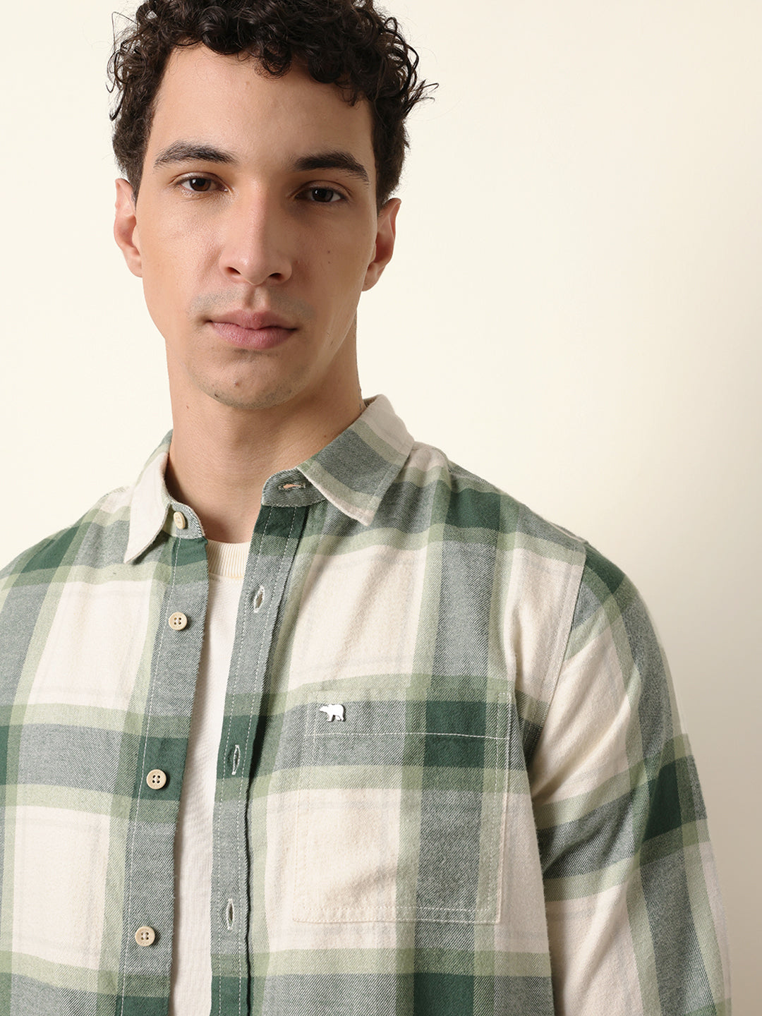 green & cream checked flannel regular fit casual shirt green & cream checked flannel regular fit casual shirt