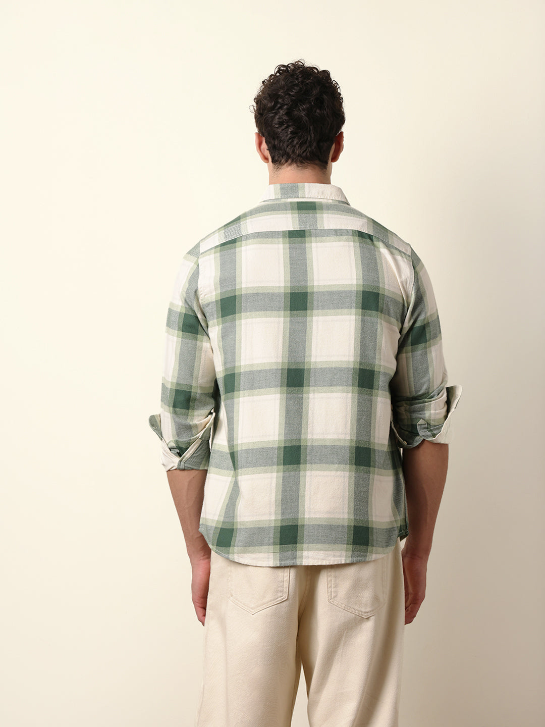 green & cream checked flannel regular fit casual shirt green & cream checked flannel regular fit casual shirt