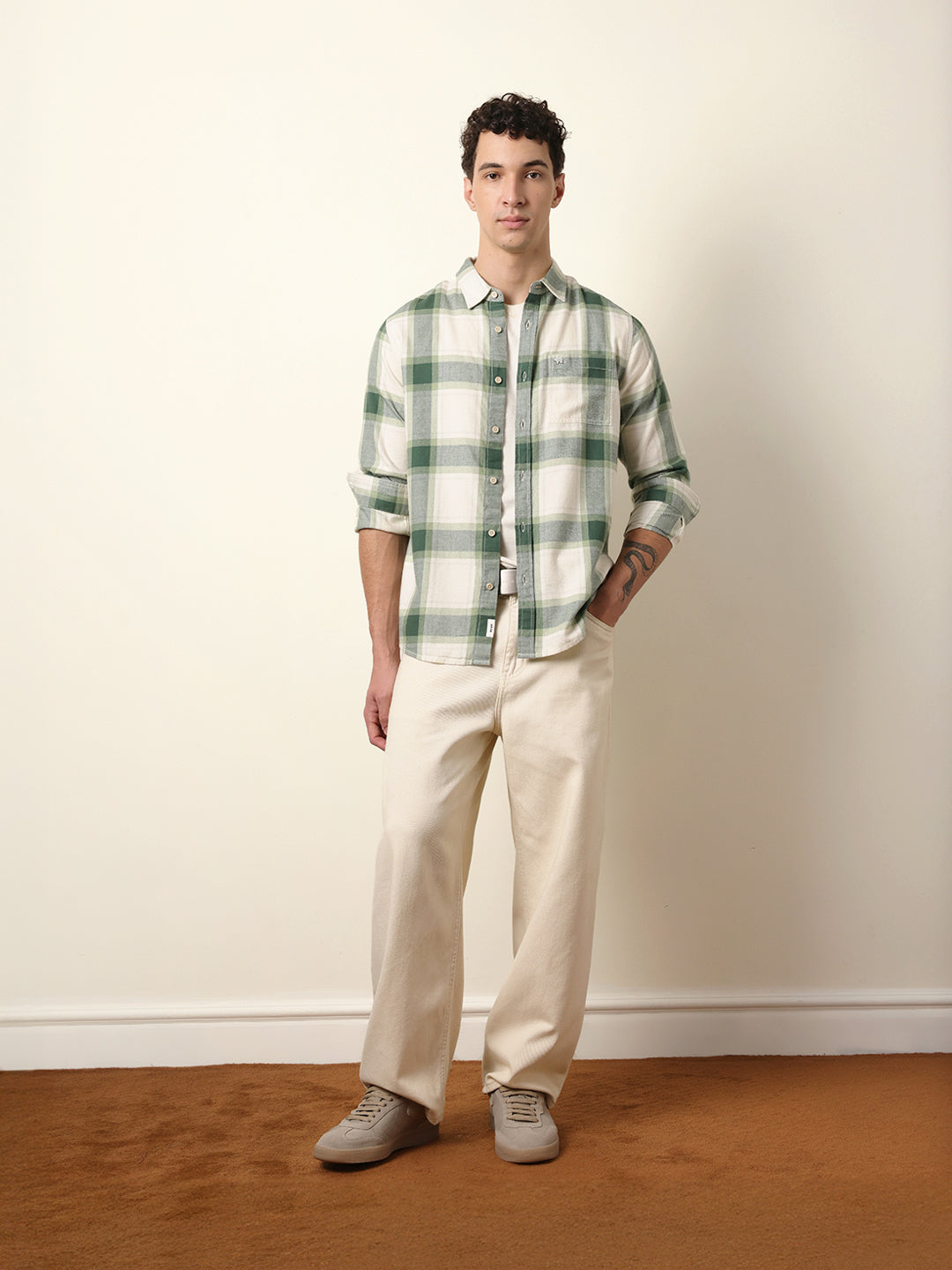 green & cream checked flannel regular fit casual shirt green & cream checked flannel regular fit casual shirt