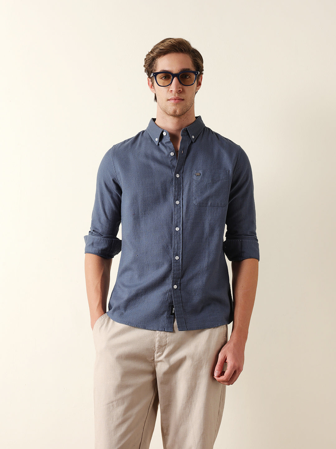 blue solid slim fit cotton casual shirt blue solid slim fit cotton casual shirt
