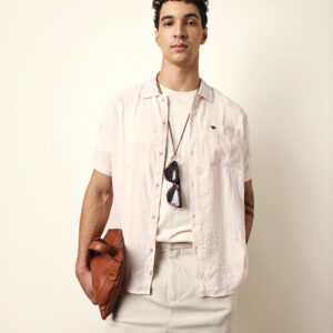 light pink embroidered motif regular fit casual shirt