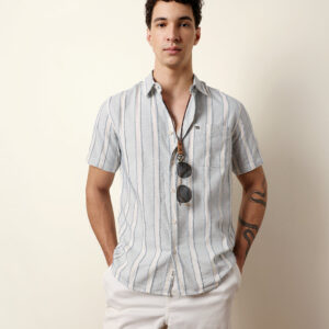 blue & white vertical chenille stripe regular fit casual shirt