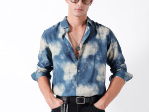 blue tie dye print slim fit casual shirt