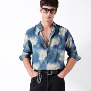 blue tie dye print slim fit casual shirt