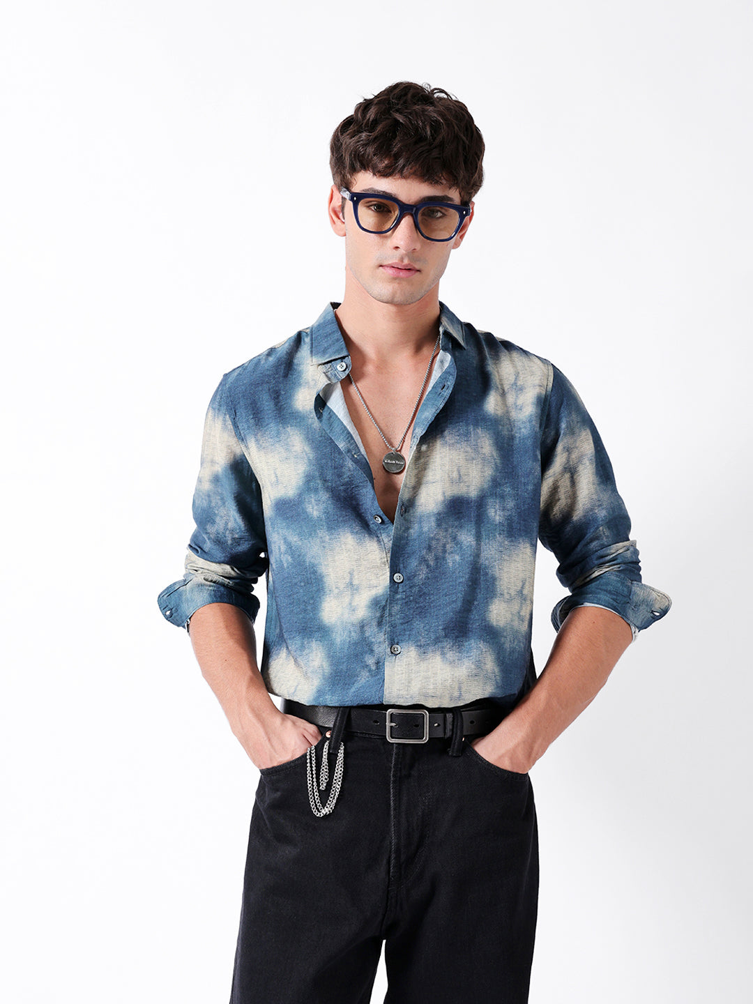 blue tie dye print slim fit casual shirt blue tie dye print slim fit casual shirt