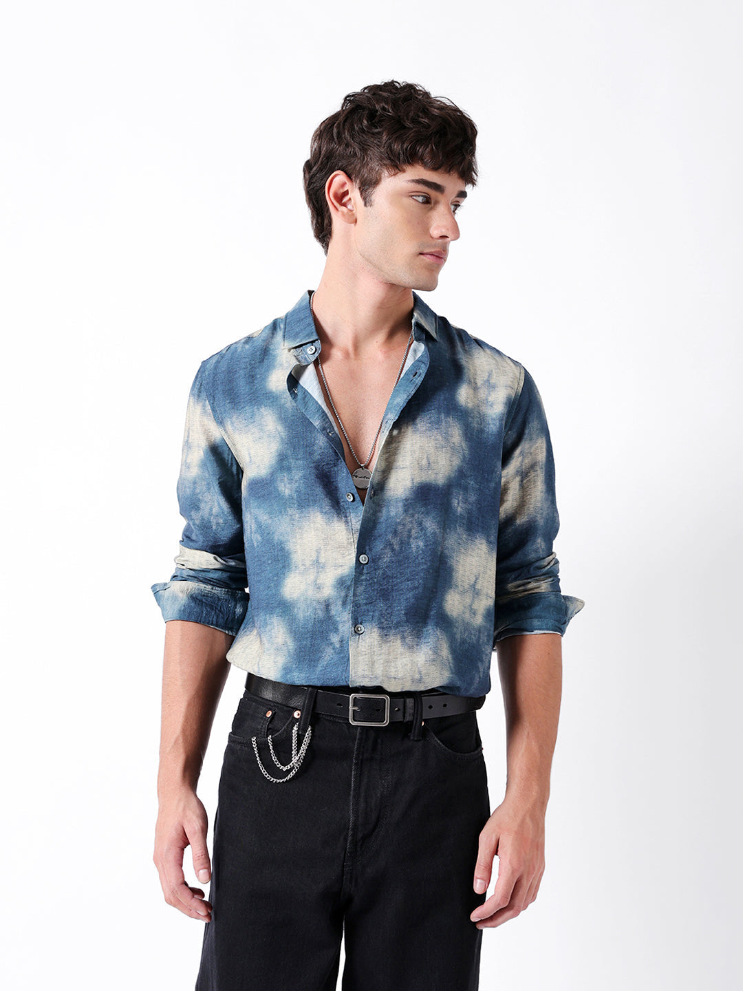 blue tie dye print slim fit casual shirt blue tie dye print slim fit casual shirt