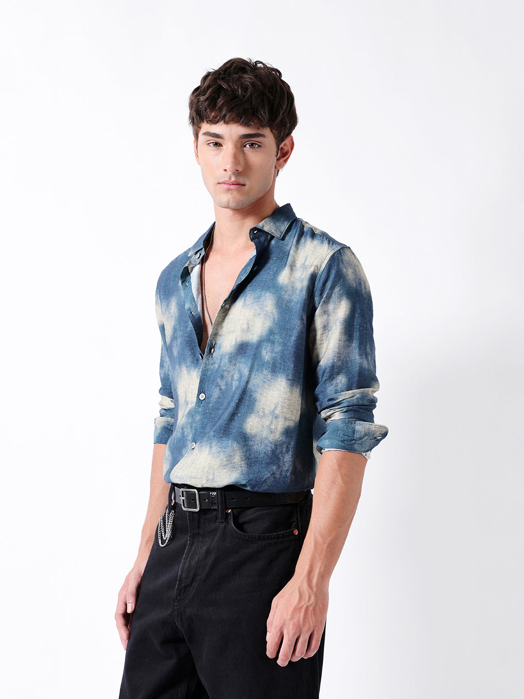 blue tie dye print slim fit casual shirt blue tie dye print slim fit casual shirt