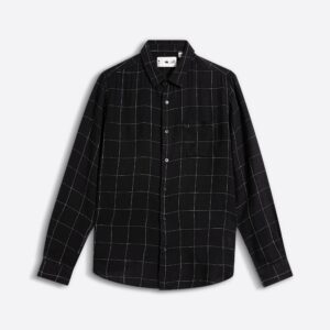 black slim fit casual shirt with woven block checks