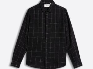 black slim fit casual shirt with woven block checks