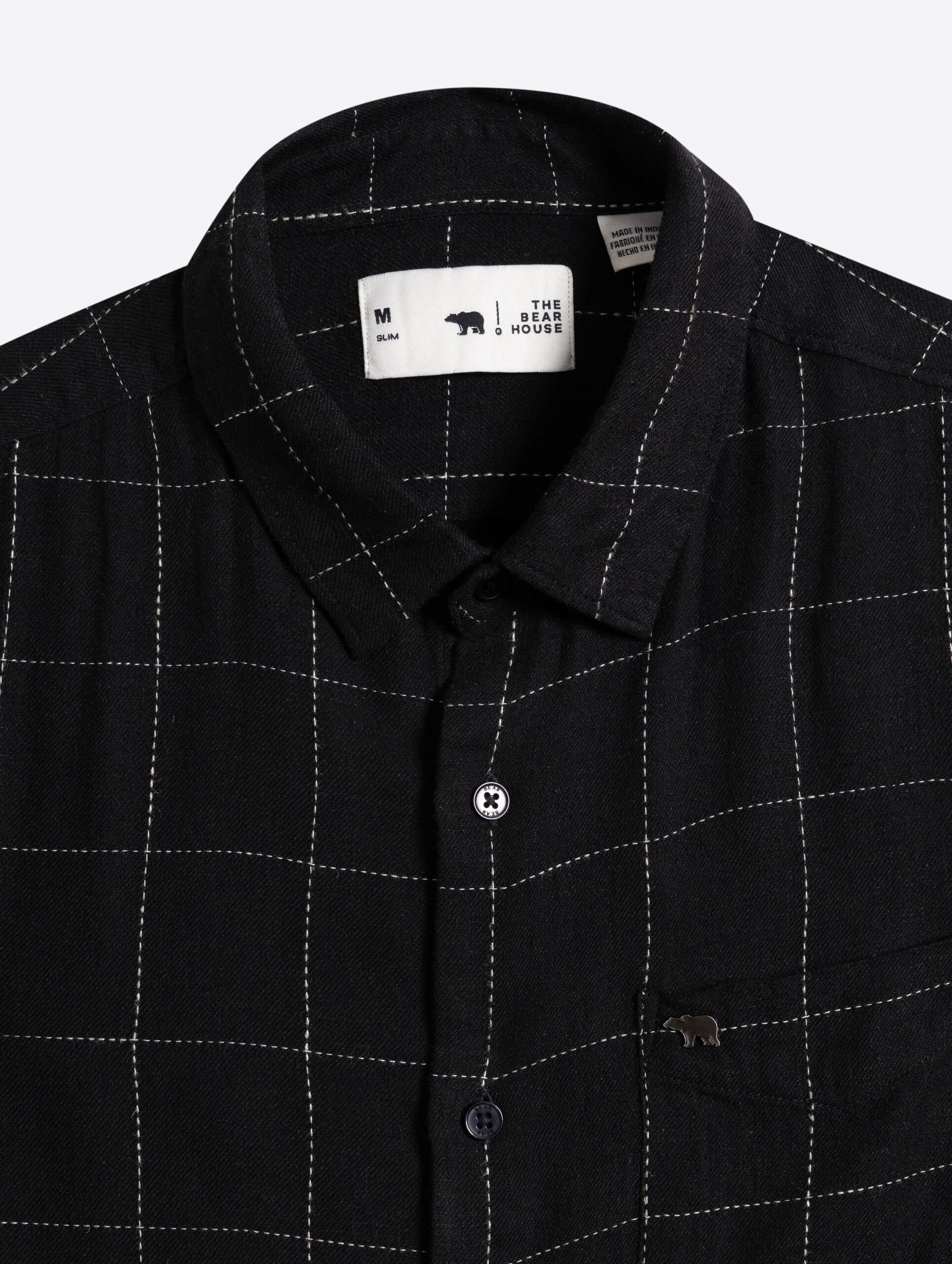 black slim fit casual shirt with woven block checks black slim fit casual shirt with woven block checks