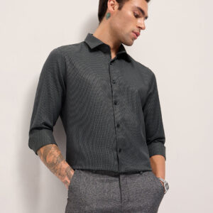 green woven design tailored fit formal shirt