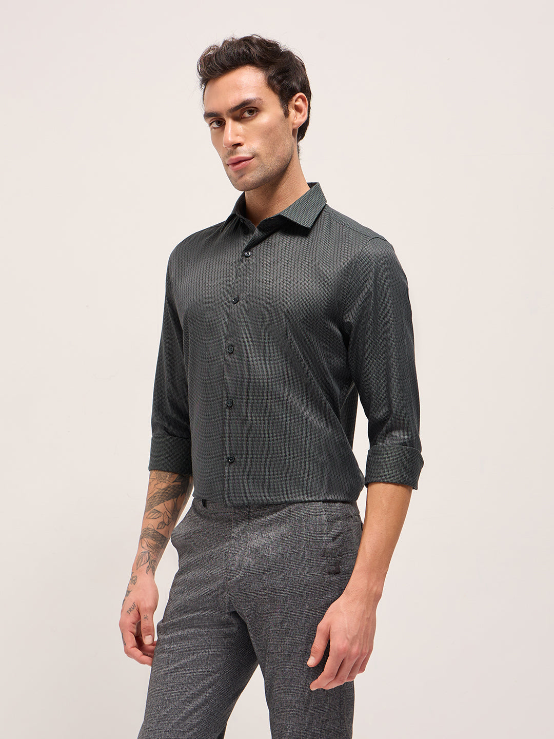 green woven design tailored fit formal shirt green woven design tailored fit formal shirt