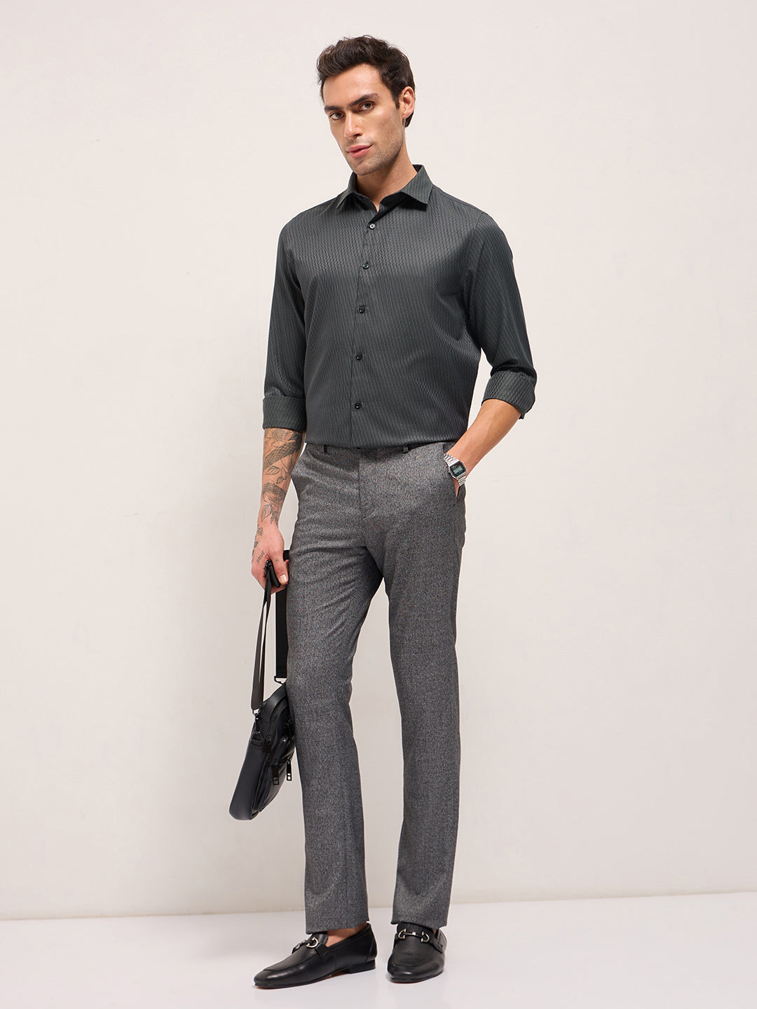 green woven design tailored fit formal shirt green woven design tailored fit formal shirt