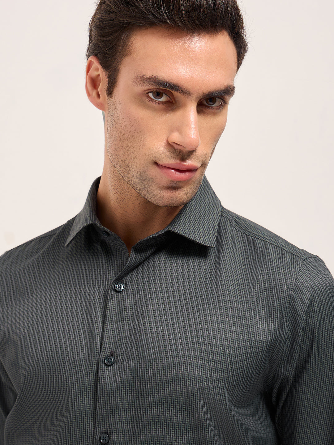 green woven design tailored fit formal shirt green woven design tailored fit formal shirt